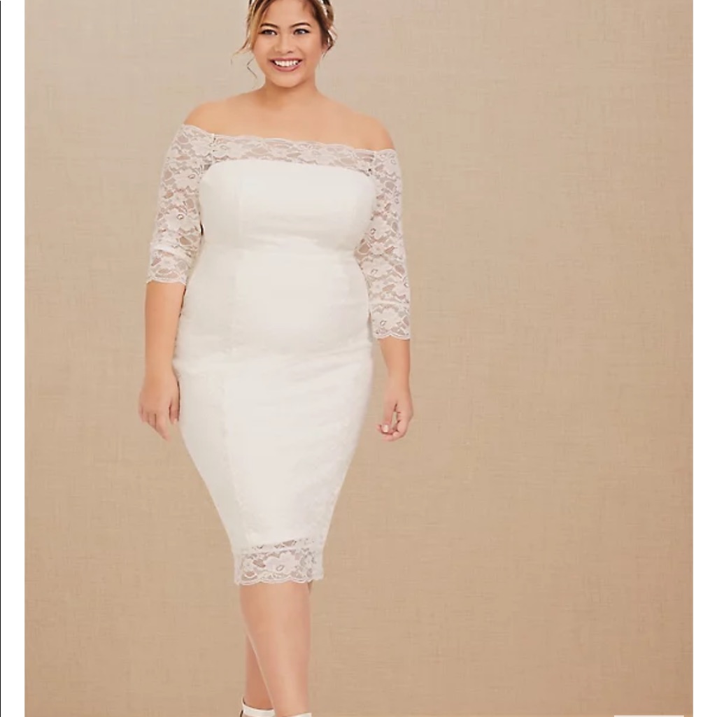 New - Torrid Wedding Off Shoulder Lace Bodycon Dress - Plus Sizes